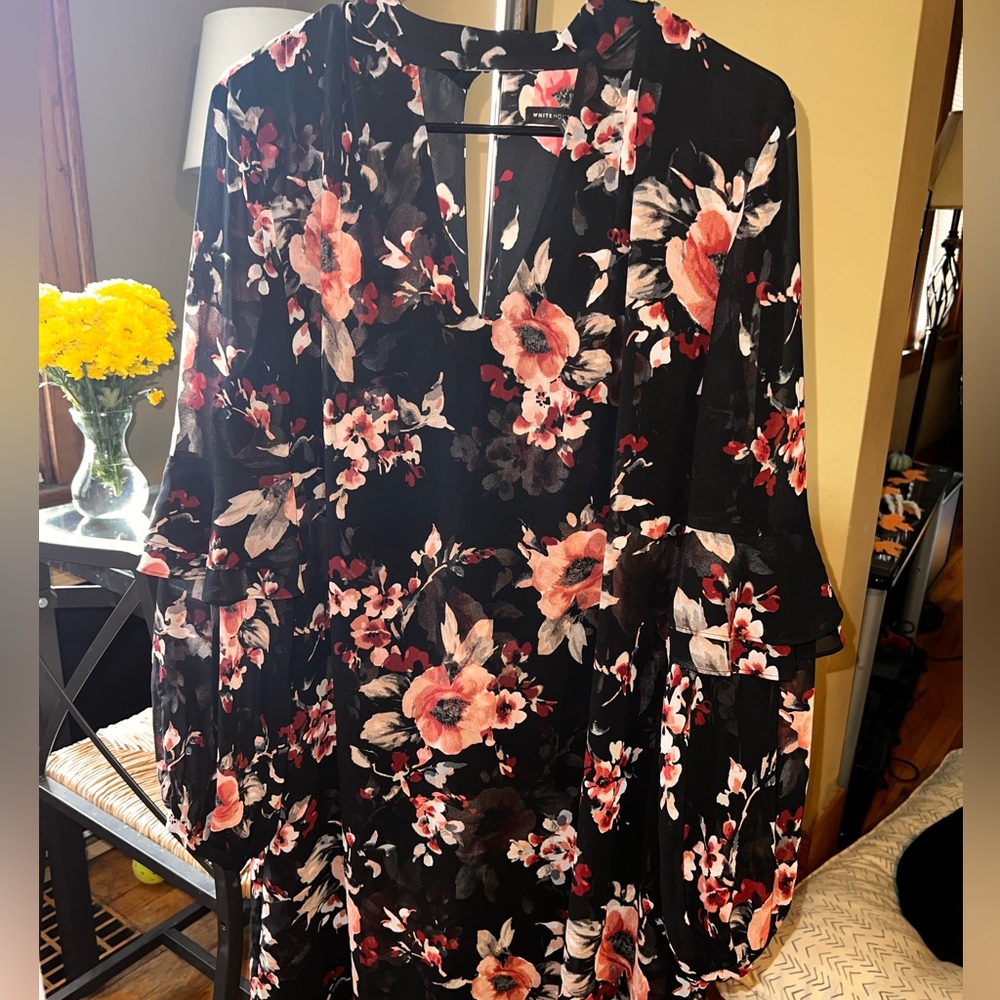 Large Floral V Neck Dress